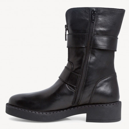 Tamaris black boot in leather with buckles and