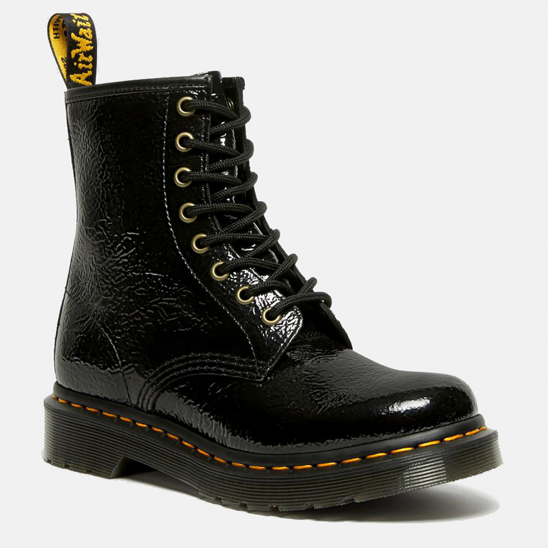 Dr. Martens 1460 Distressed Patent Black women's lace up boot