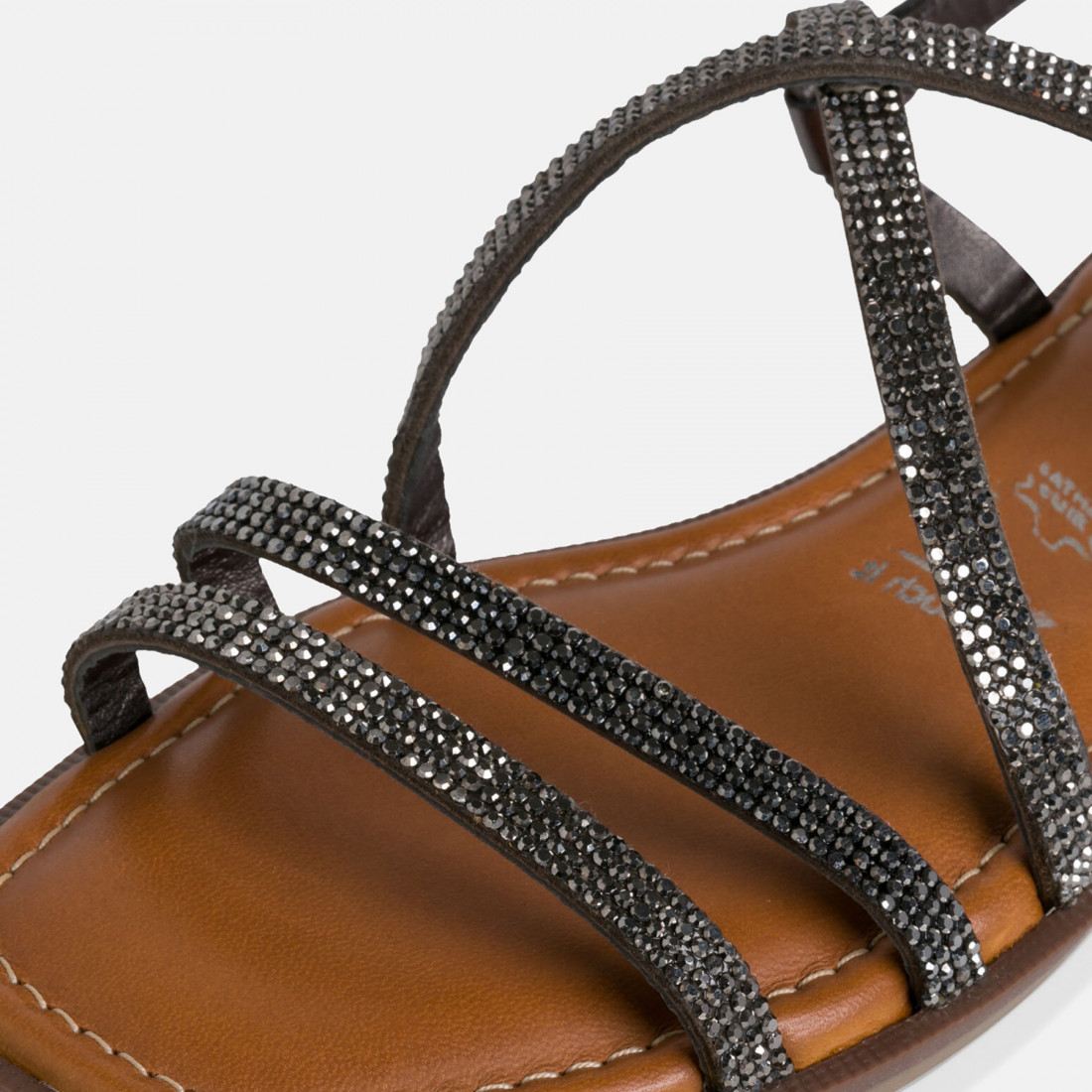 Tamaris women\'s sandal in dark rhinestones with leather silver