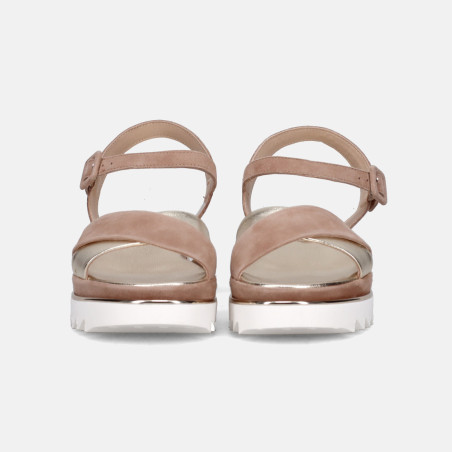 Luca Grossi sandal in powder pink suede and platinum metal leather