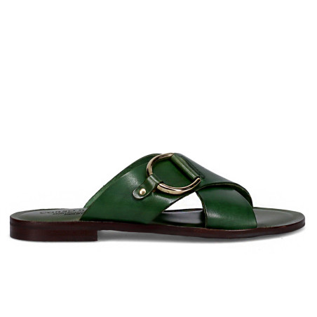 Corso Roma 9 women's slipper in green leather with crossed bands