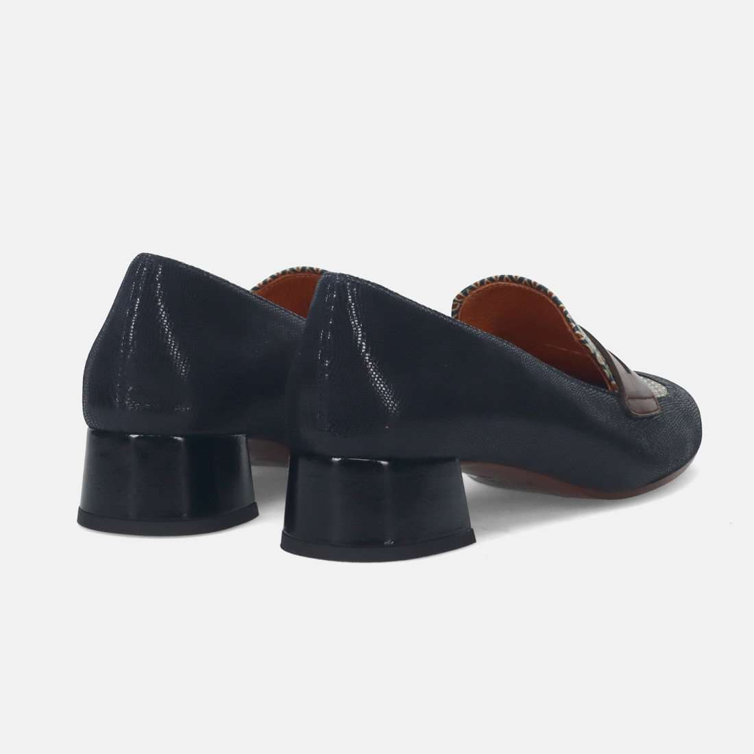 Chie Mihara Raye navy blue loafer with geometric prints