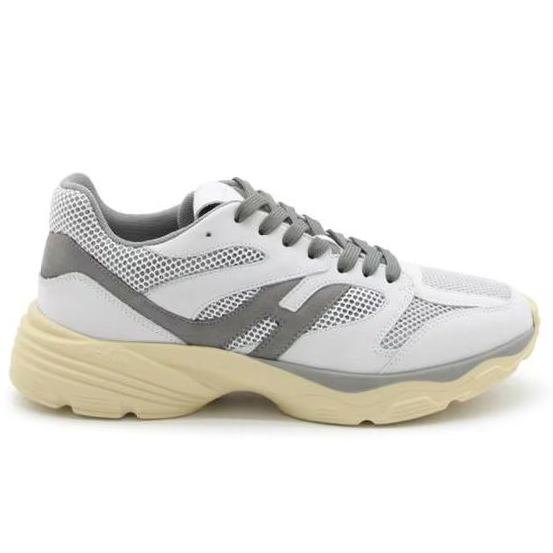 Hogan H665 white and gray men's sneaker in leather and fabric