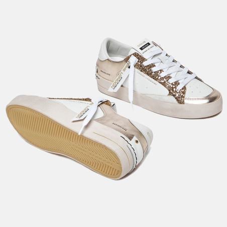 Crime London Sk8 Deluxe white and gold sneakers with glitter