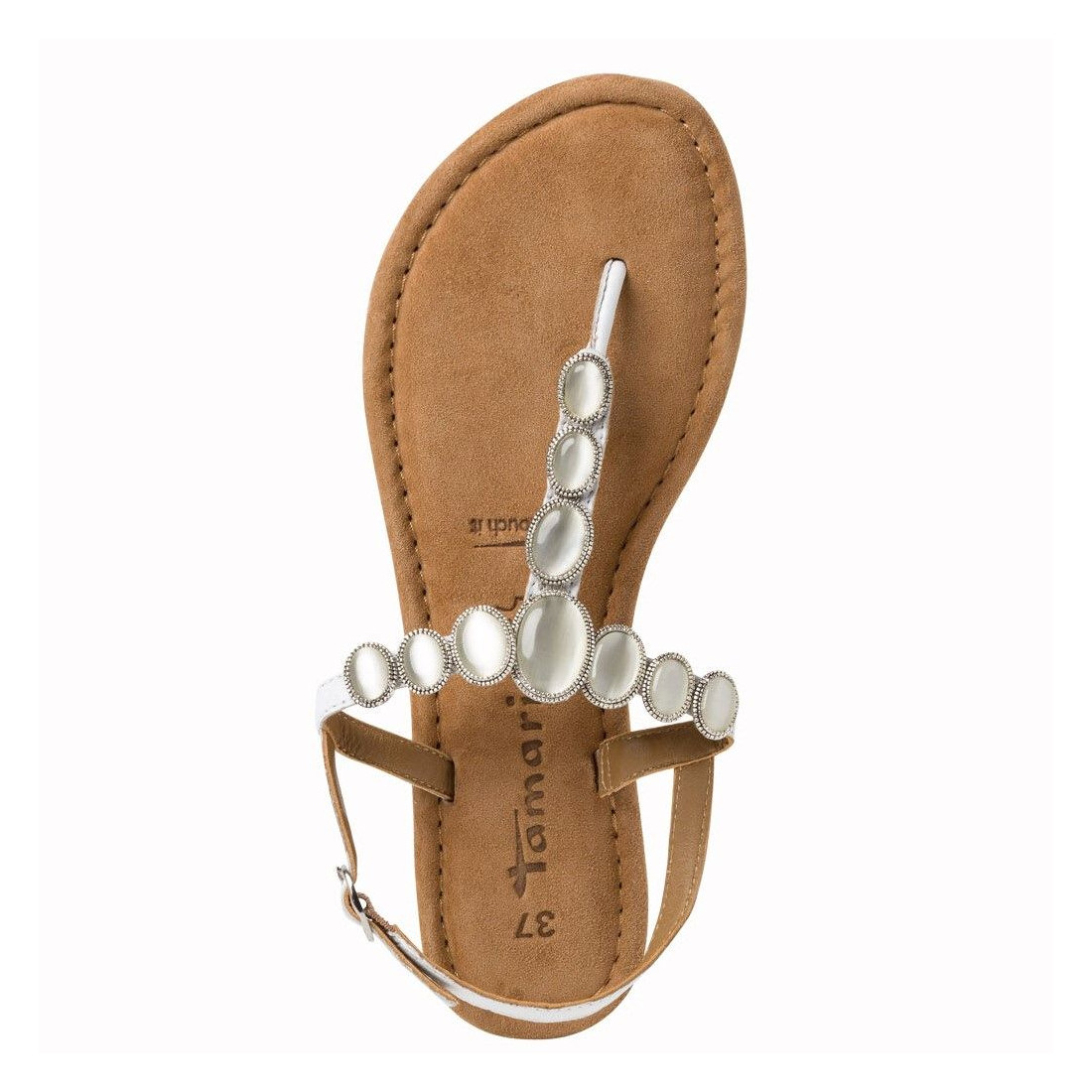 let at håndtere gispende gør ikke White Tamaris thong sandal in leather with pearls