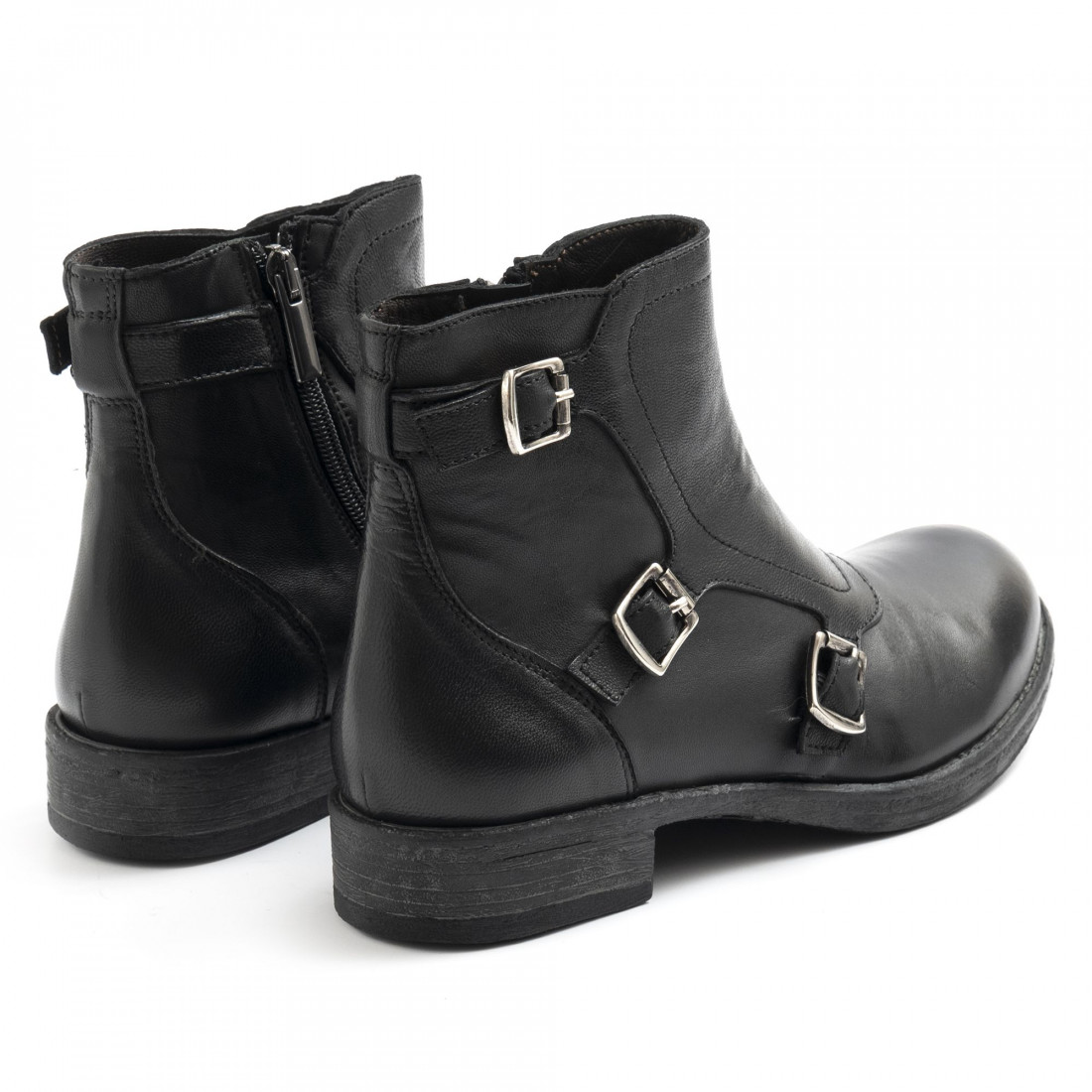 Black leather Sangiorgio ankle boot with buckles