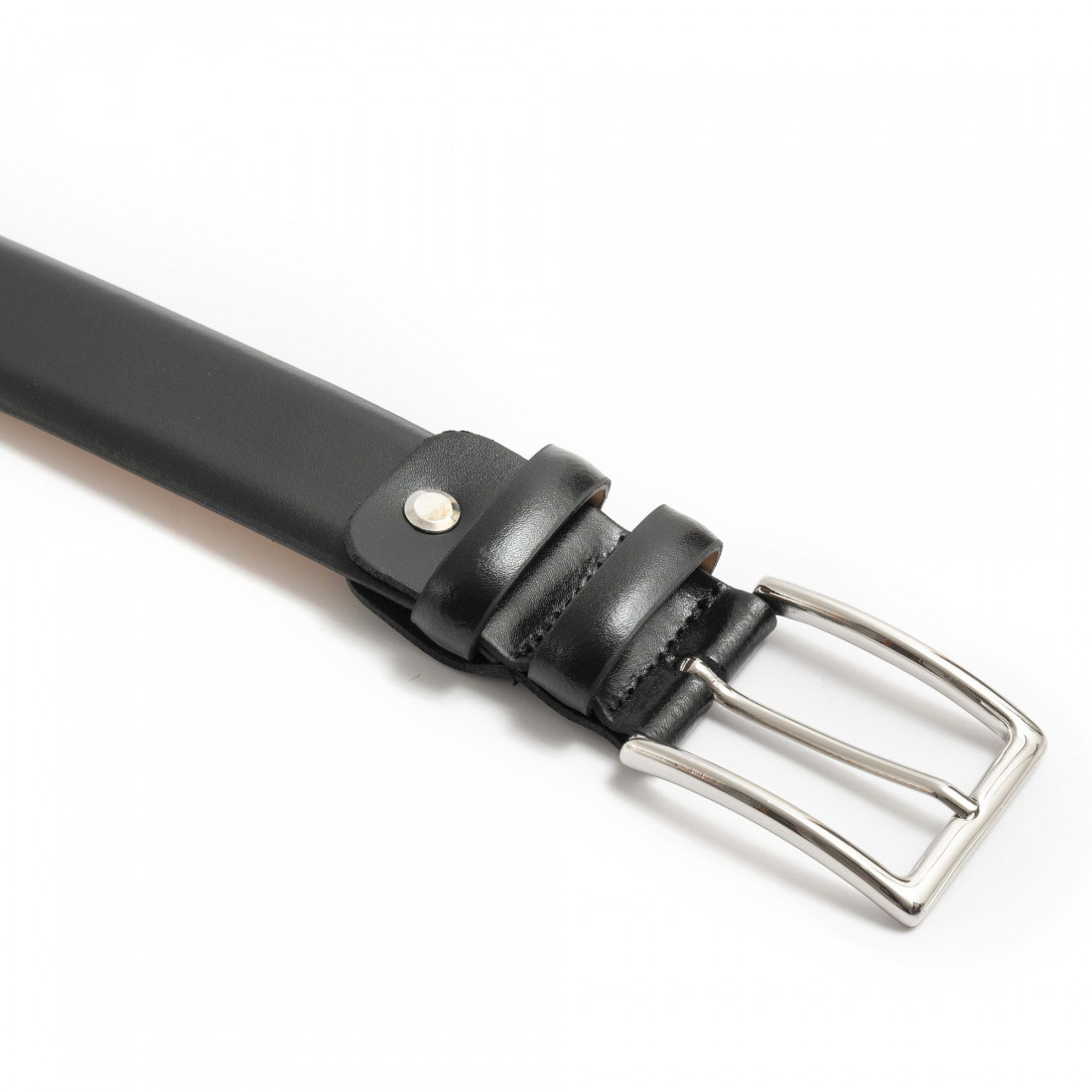 Black leather Sangiorgio adjustable belt with silver buckle