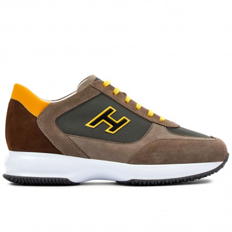 Interactive men's sneaker in taupe and and fabric