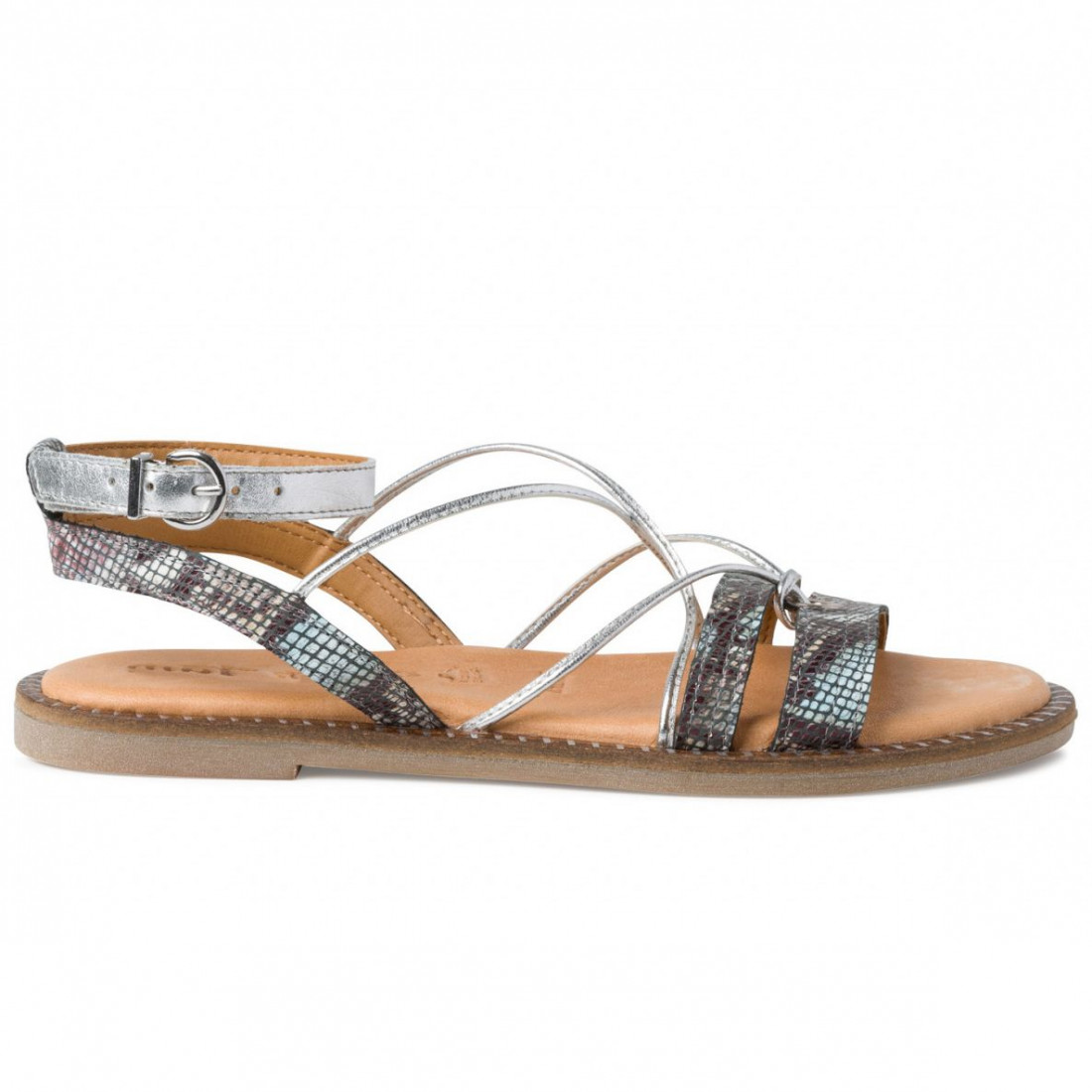 pyton straps Tamaris flat with in sandals effect and blue silver