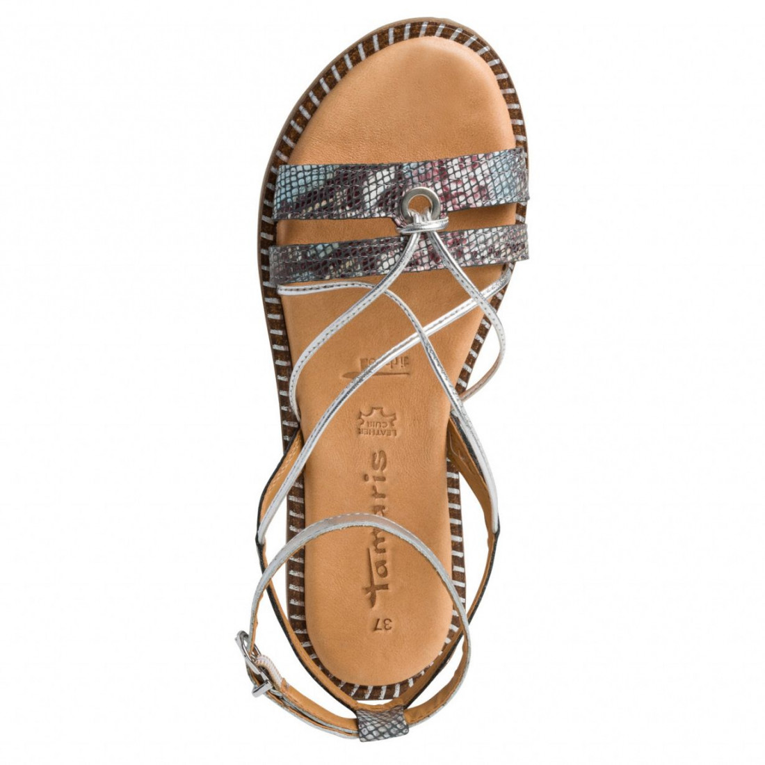 effect sandals Tamaris silver in blue and pyton with straps flat