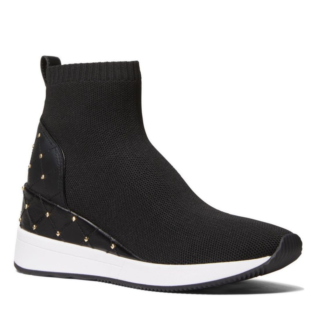 Michael Kors Skyler Bootie sock sneaker in black mesh and leather with studs